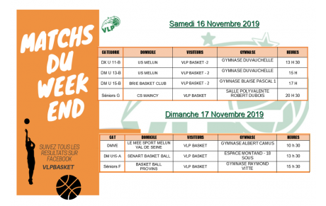 Matchs du week-end 16 et 17 novembre